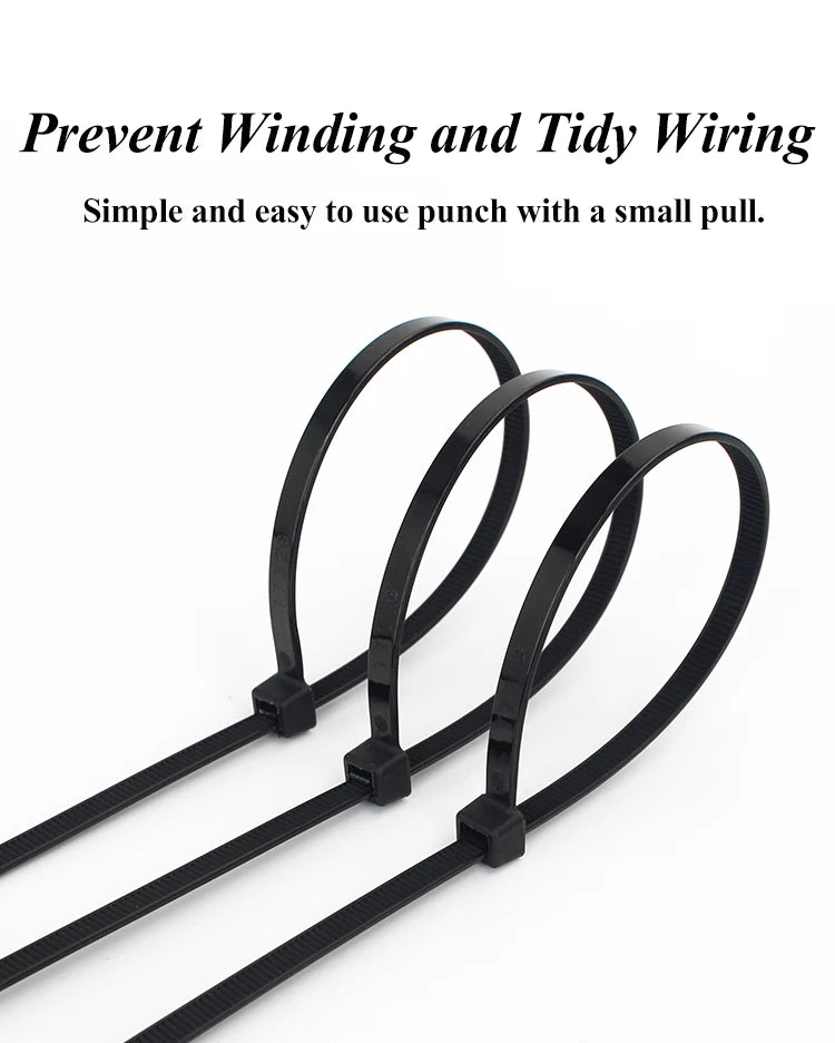 100 PCS Self-locking Plastic Nylon Tie  Black Fastening Strap Cable-Tie-Set Cable Zip Tie Fastening Ring Zip Wraps Strap Tie