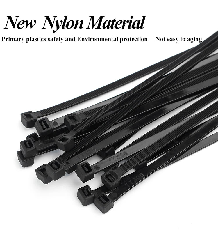 100 PCS Self-locking Plastic Nylon Tie  Black Fastening Strap Cable-Tie-Set Cable Zip Tie Fastening Ring Zip Wraps Strap Tie