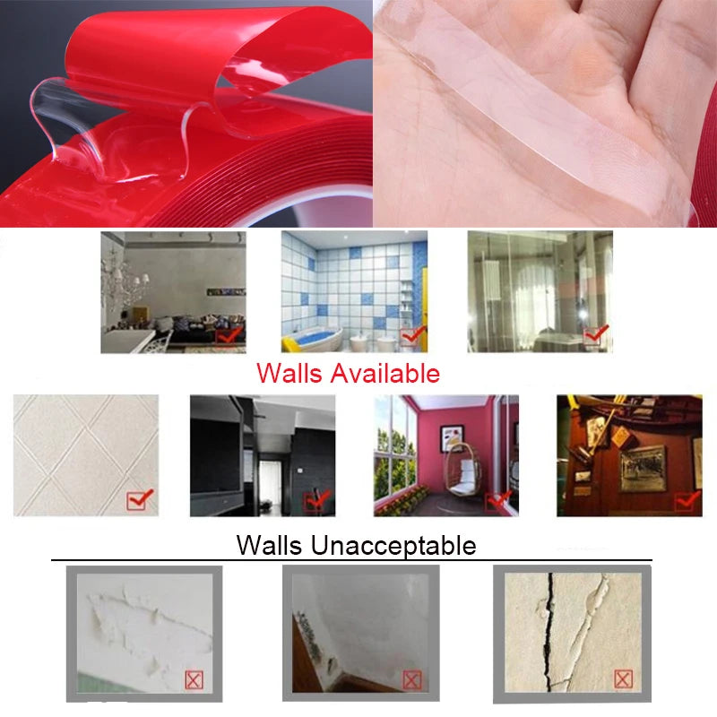 3M Double Sided Nano Tape Transparent No Trace Reusable Waterproof Adhesive Tape Home Bathroom Wall Sticker Decor Tape gekkotape