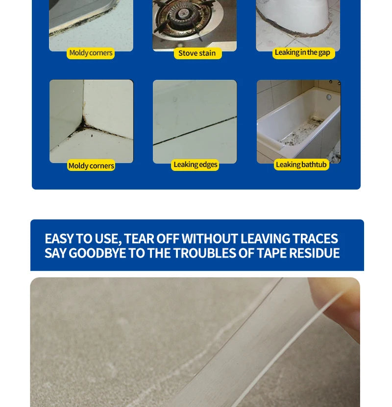 Sink Self-adhesive Home Kitchen Waterproof Transparent Tape Nano Mildew Strong Pool Water Seal Gap Strip Silicone Stickers Tool