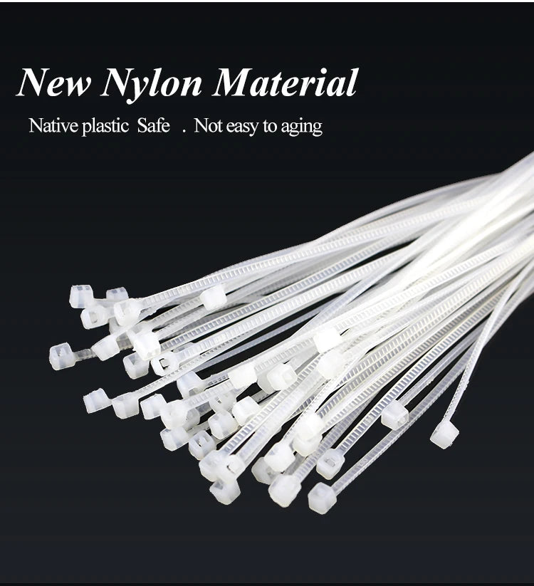 Cable Ties Self locking Nylon Cable Zip Ties 100pcs Plastic Colored Cable Zip Tie  Wrap BundleTies white