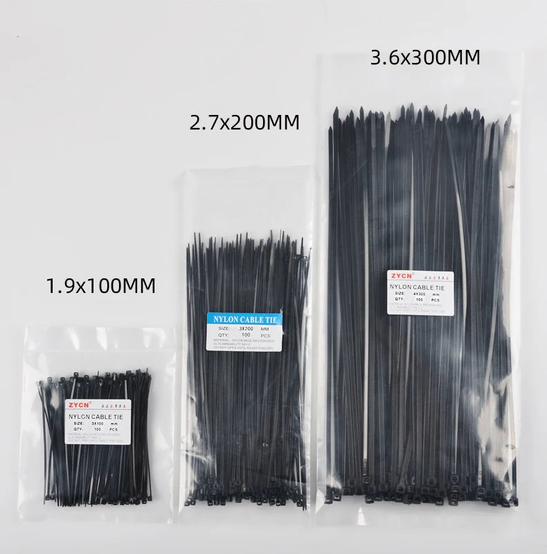 500/200/100Pcs Plastic Nylon Cable Ties Self-locking 1.9/2.7mm Cord Straps Adjustable Fastening Loop Home Office Wire Zip Garden