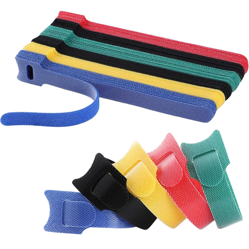 Releasable Cable Ties Black Nylon Loop and Hoop Fastener Tape Cord Straps Wire Organizer Multi-Purpose Bundling Wrap Tie