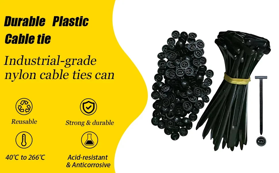 Universal Nylon Cable Tie Buckle Heavy Duty Zip Ties with Clips Button Wire Strapping Holder Wrap Auto Car Fasteners Organizer