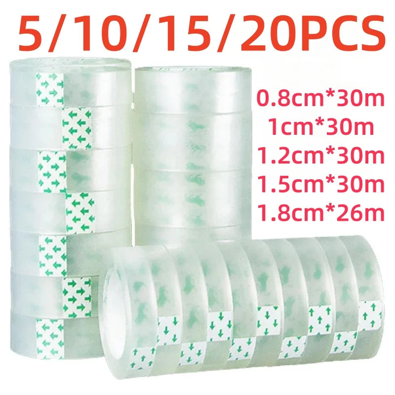 20/5PCS Transparent Tape Office Tape for Home and School 0.8cm 1.2cm 1.8cm Multifuntion High-viscosity Adhesive Tape