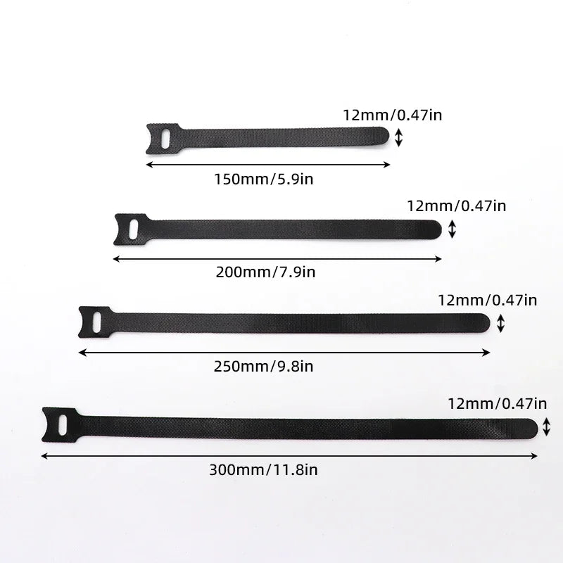 Releasable Cable Ties Wire Organizer Black 15 20 25 30cm Nylon Hook Loop Straps Wrap Zip Bundle Bandage Tie Plastics Fastening