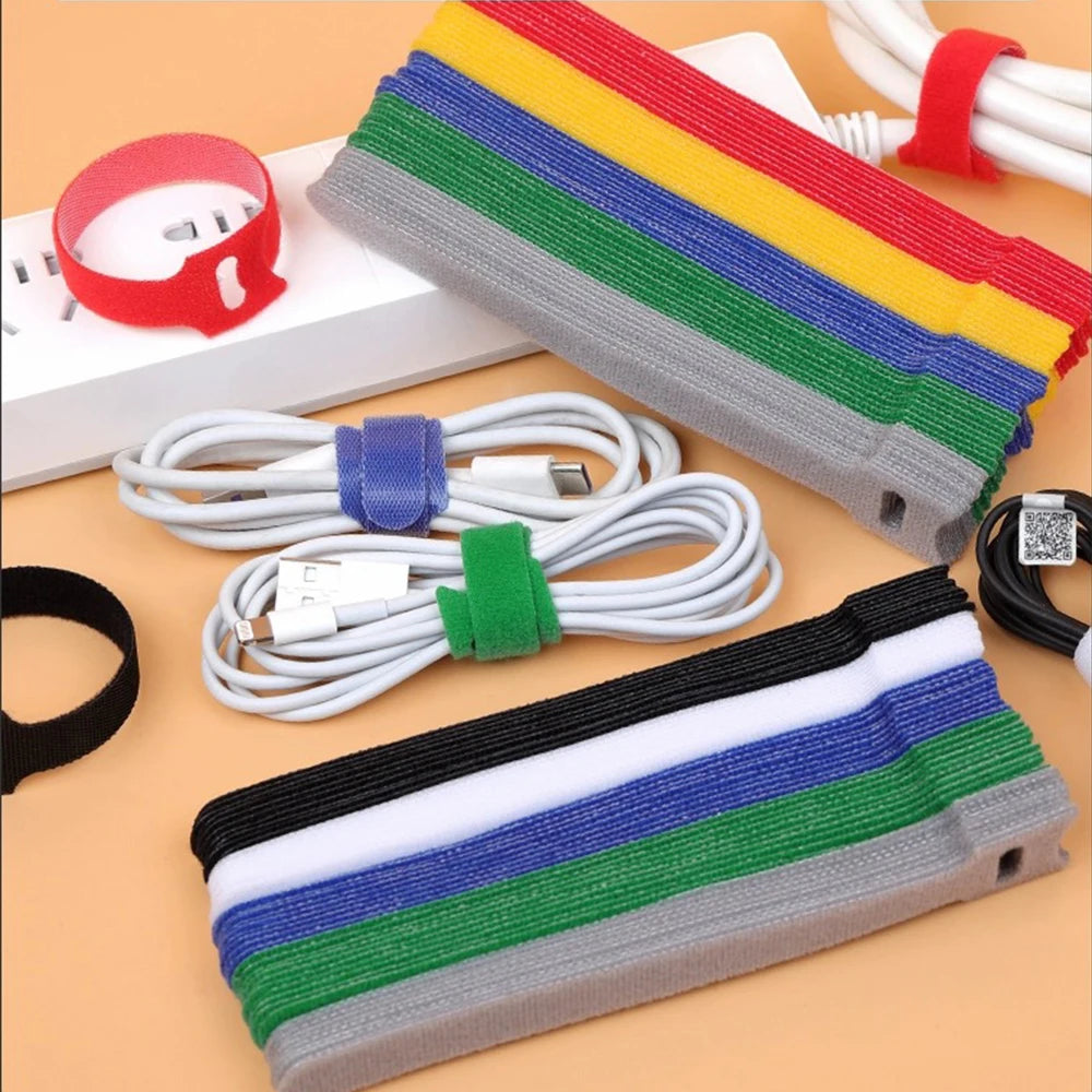 Releasable Cable Ties Black Nylon Loop and Hoop Fastener Tape Cord Straps Wire Organizer Multi-Purpose Bundling Wrap Tie