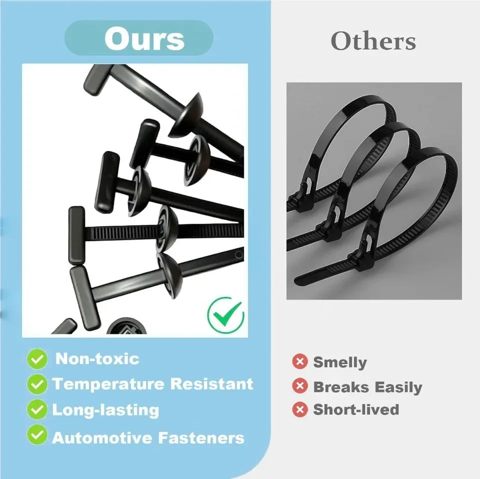 1000-100set Self-locking Universal Cable Tie Buckle Heavy Duty Zip Ties with Pin & Button Car Daily Repair Fastening Strap