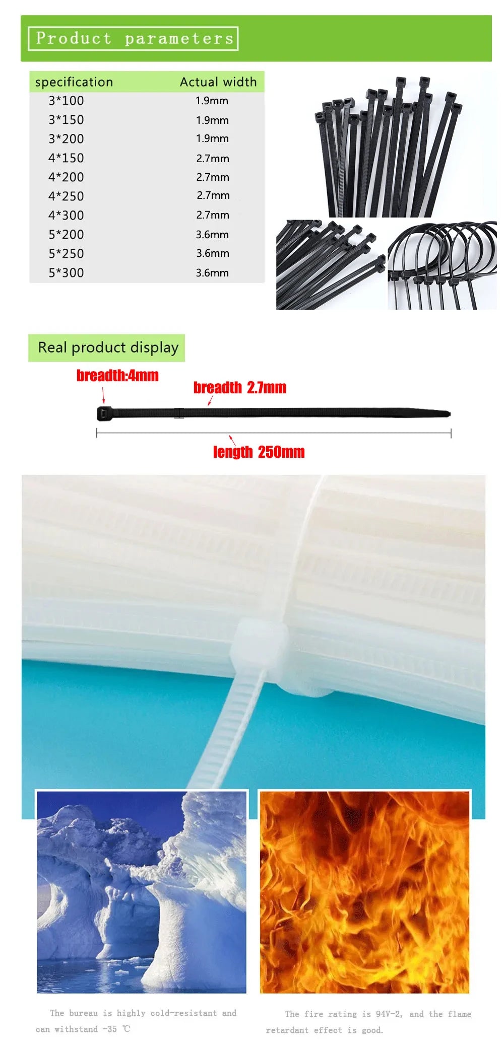 300pcs Three mode Self-Locking Plastic Nylon Wire Cable Zip Ties  Black Cable Ties Fasten Loop Cable Various specifications