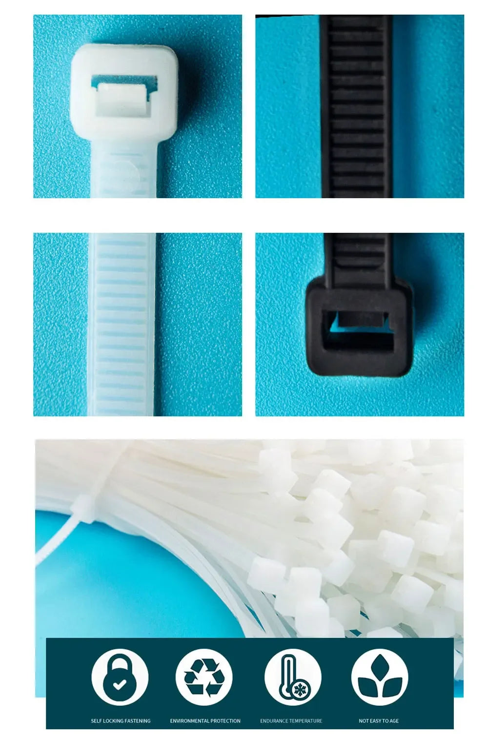 300pcs Three mode Self-Locking Plastic Nylon Wire Cable Zip Ties  Black Cable Ties Fasten Loop Cable Various specifications