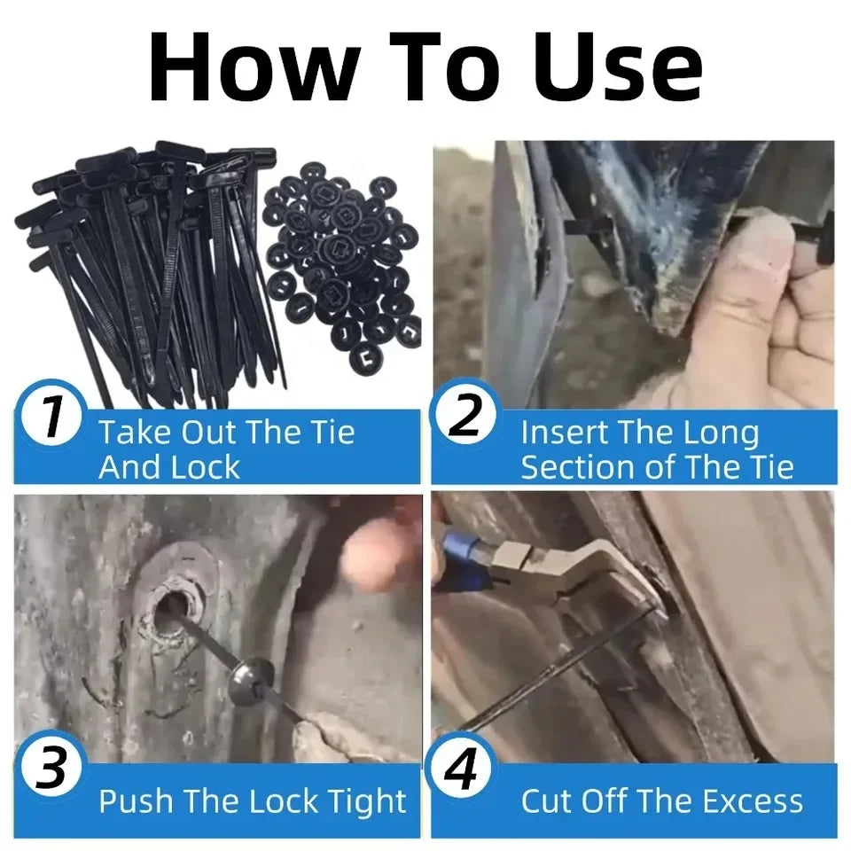 1000-100set Self-locking Universal Cable Tie Buckle Heavy Duty Zip Ties with Pin & Button Car Daily Repair Fastening Strap