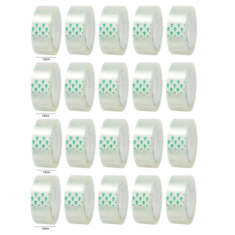 20-1Roll Transparent Adhesive Tape 0.8cm 1.2cm 1.8cm Width Strong Clear Sealing Tape for Office School Home Packaging Stationery