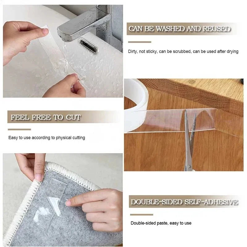 Nano Double Sided Adhesive Tape Extra Strong Glue Two Face Masking Tape Waterproof Traceless Strip Reusable Double Face Tape