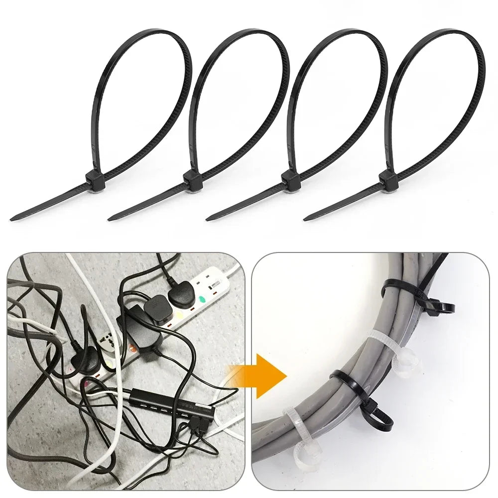 1000/100Pcs Wholesale Plastic Nylon Cable Ties Self-locking Cord Straps Widen thicken Cables Fastening Loop Wire Zip Tie