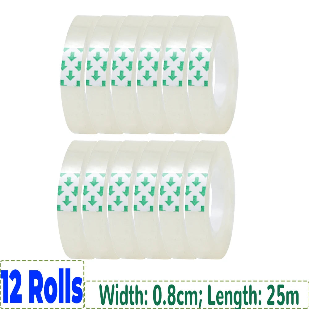 12/6/3/1rolls Transparent Tape Refills Wrapping Tape Roll 0.8cm 1.2cm 1.8cm High-viscosity Adhesive Tapes Home School Supplies