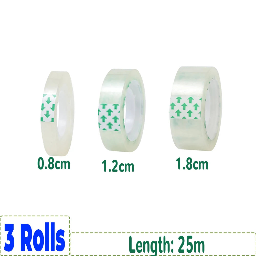 12/6/3/1rolls Transparent Tape Refills Wrapping Tape Roll 0.8cm 1.2cm 1.8cm High-viscosity Adhesive Tapes Home School Supplies