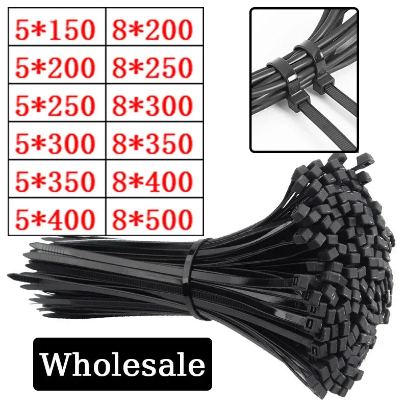 Bulk Self-Locking Nylon Cable Ties 5x200mm 500mm Black | Heavy Duty Weatherproof Zip Ties for Home/Factory Use