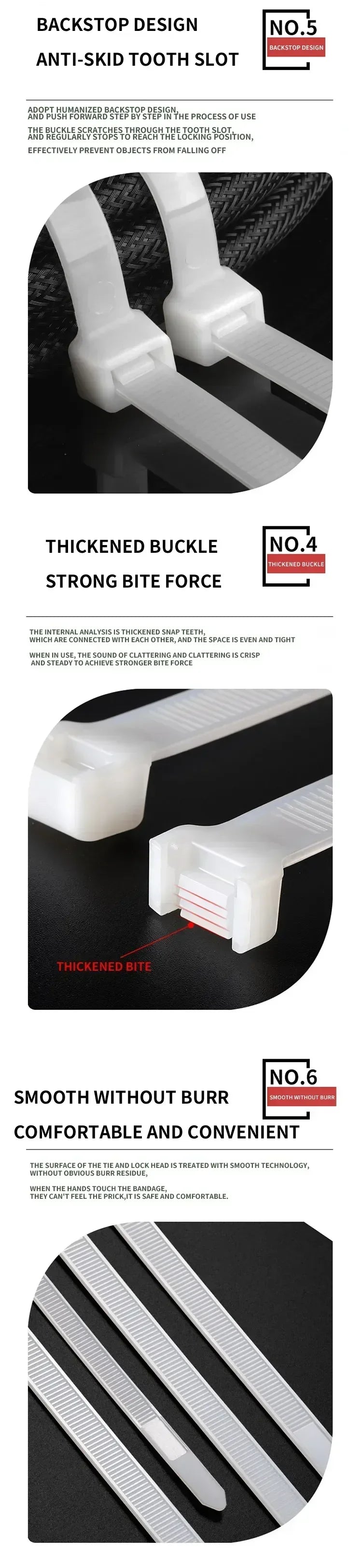 Heavy Duty Nylon Cable Ties 5x200/300/500mm, Self-Locking Flame Retardant Zip Ties for Electrical Panel Industrial Use