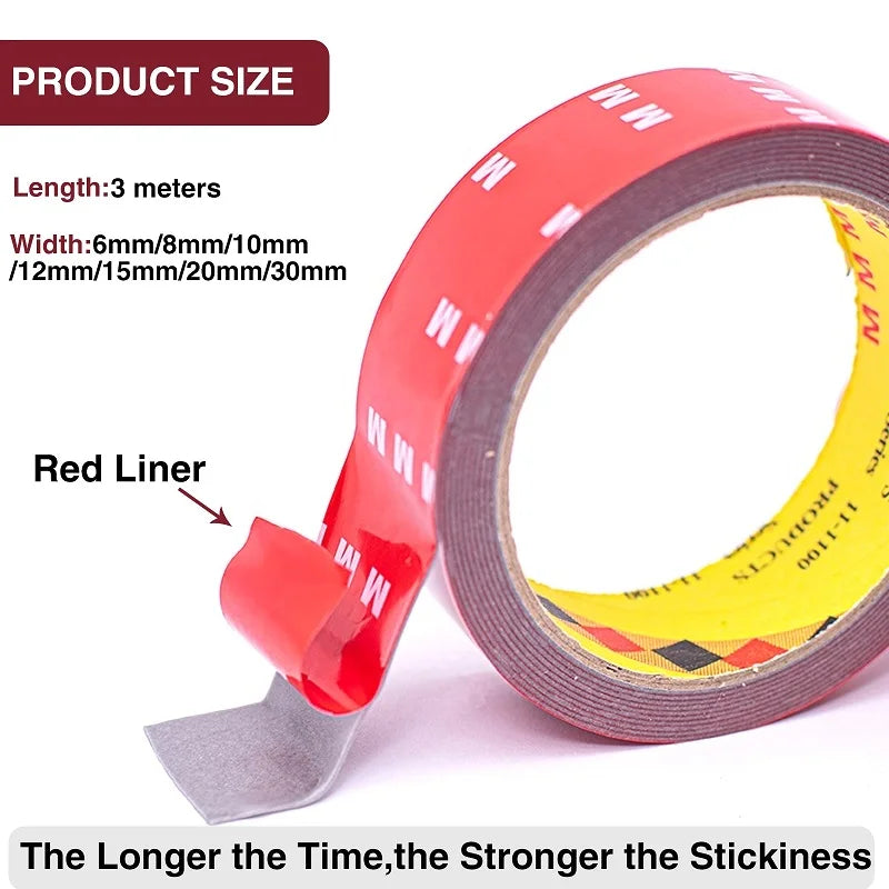 3Meters Double Sided Adhesive Tape Extra Strong 0.8mm Thick High Viscosity For Car Special Mounting Fixing Tear Off No Residue