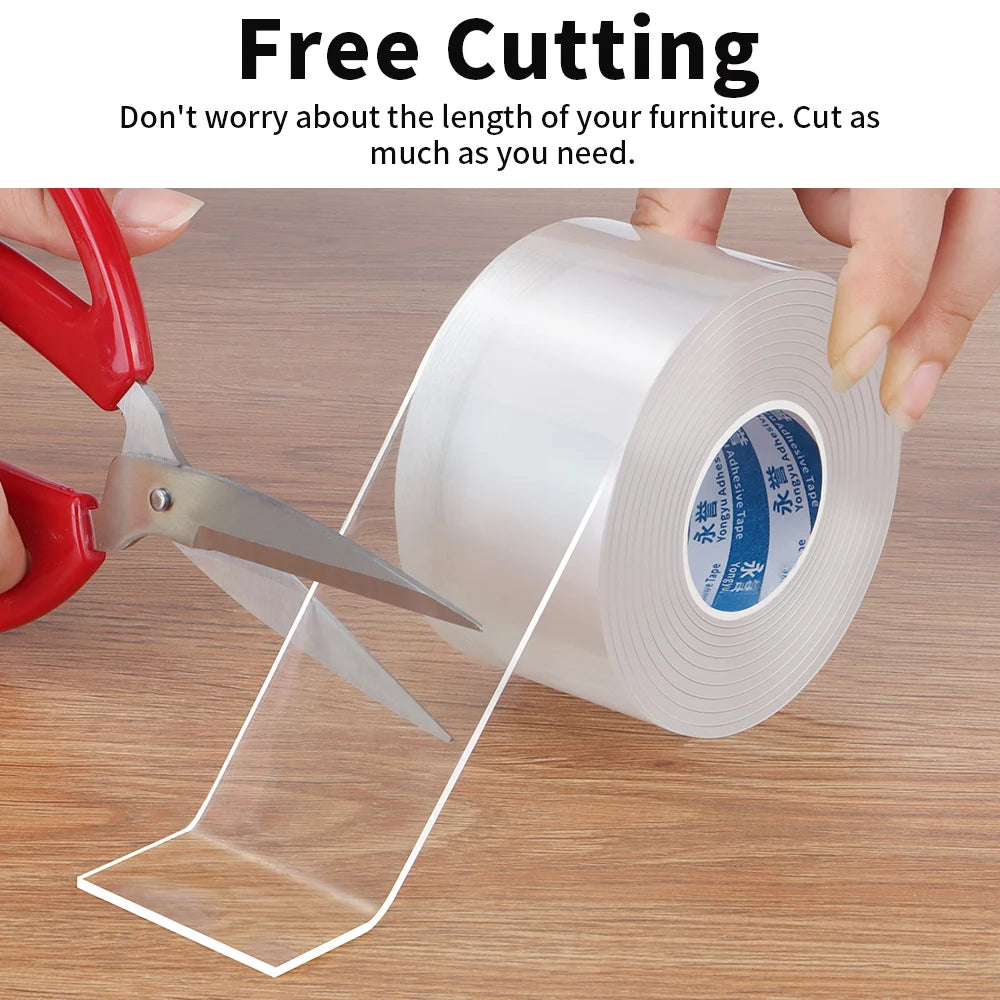 Nano Tape Single Sided Tape Transparent Reusable Waterproof Adhesive Tapes Cleanable Kitchen Bathroom Supplies Tapes