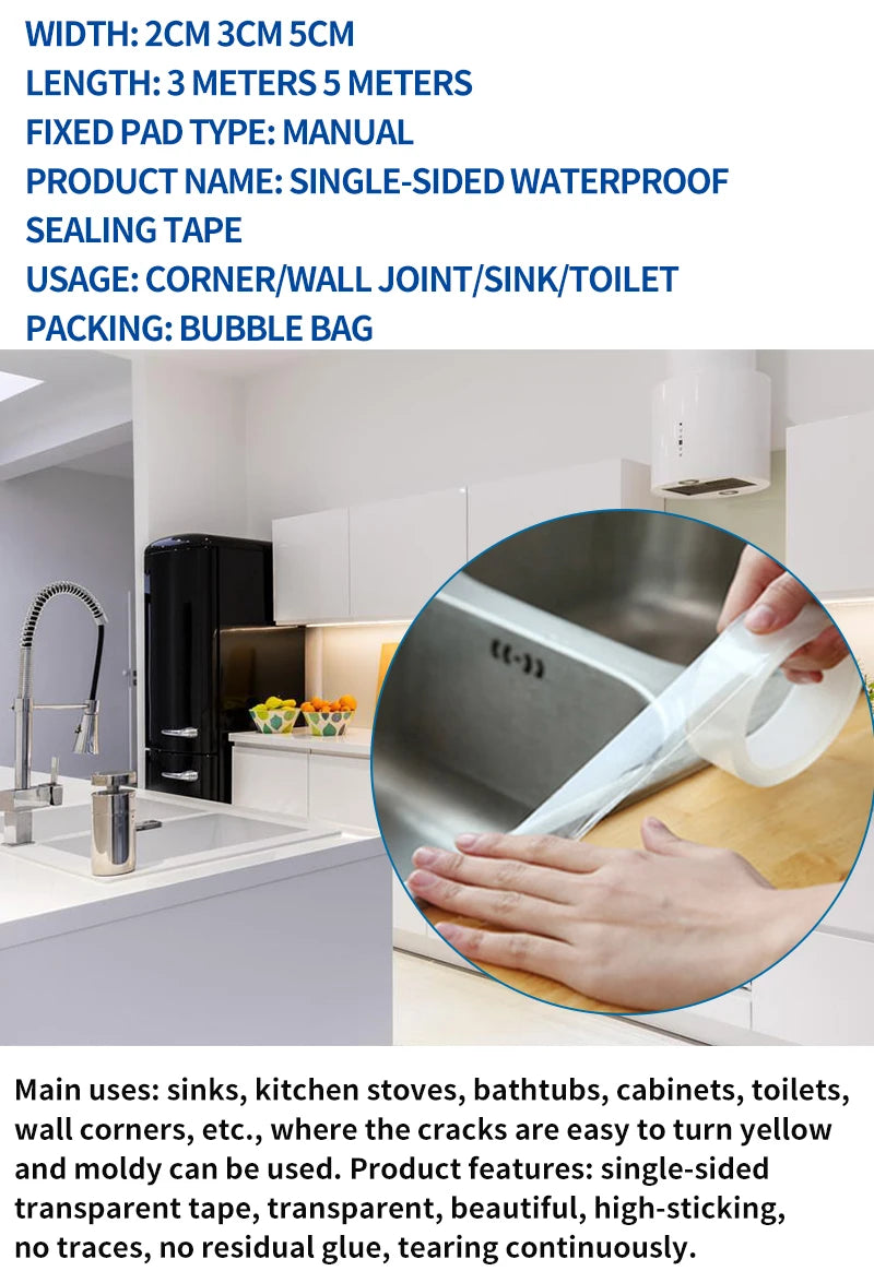 Sink Self-adhesive Home Kitchen Waterproof Transparent Tape Nano Mildew Strong Pool Water Seal Gap Strip Silicone Stickers Tool