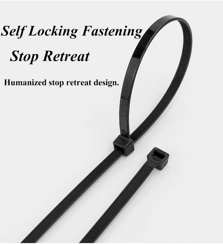 100 PCS Self-locking Plastic Nylon Tie  Black Fastening Strap Cable-Tie-Set Cable Zip Tie Fastening Ring Zip Wraps Strap Tie
