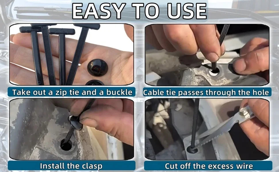 Universal Nylon Cable Tie Buckle Heavy Duty Zip Ties with Clips Button Wire Strapping Holder Wrap Auto Car Fasteners Organizer