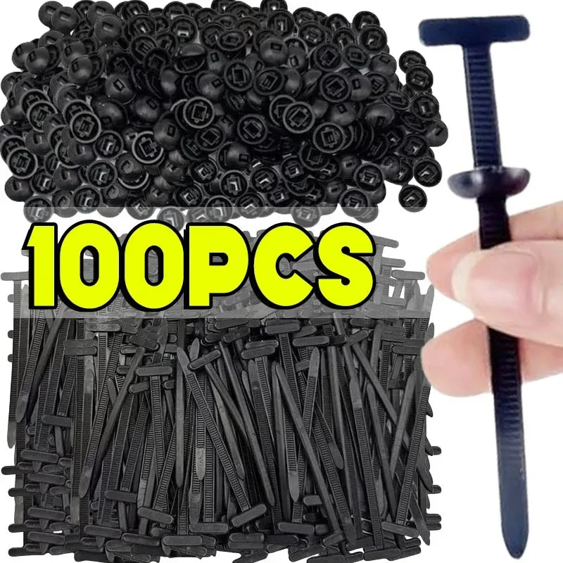 1000-100set Self-locking Universal Cable Tie Buckle Heavy Duty Zip Ties with Pin & Button Car Daily Repair Fastening Strap