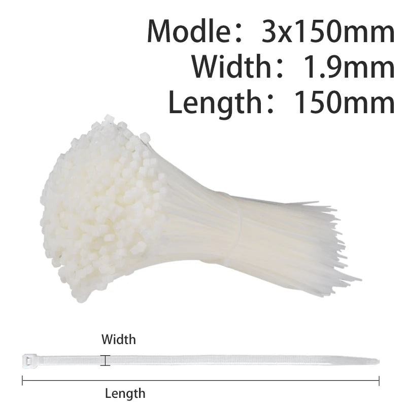 500/200/100Pcs Plastic Nylon Cable Ties Self-locking 1.9/2.7mm Cord Straps Adjustable Fastening Loop Home Office Wire Zip Garden
