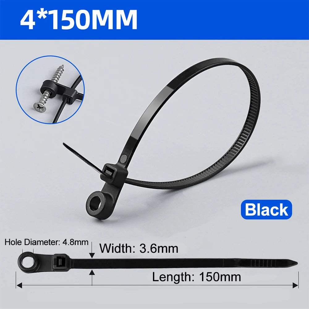 Screw Mount Cable Ties Nylon Heavy Duty Adjustable Self Locking Cord Zip Tie Screw Hole Wire Organizer Fastening Loop Straps