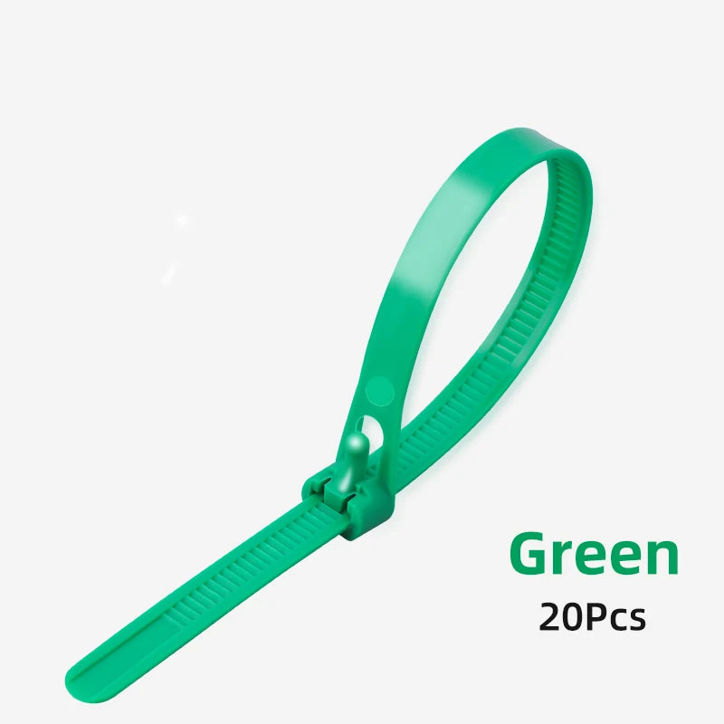 20pcs Plastic Reusable Cable Zip Ties 8*200/250/300/450 Releasable Nylon Adjust Loose Slipknot Recycle Detachable Bundle 5*200