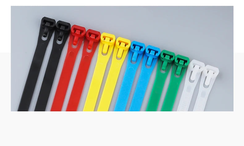 20pcs Plastic Reusable Cable Zip Ties 8*200/250/300/450 Releasable Nylon Adjust Loose Slipknot Recycle Detachable Bundle 5*200