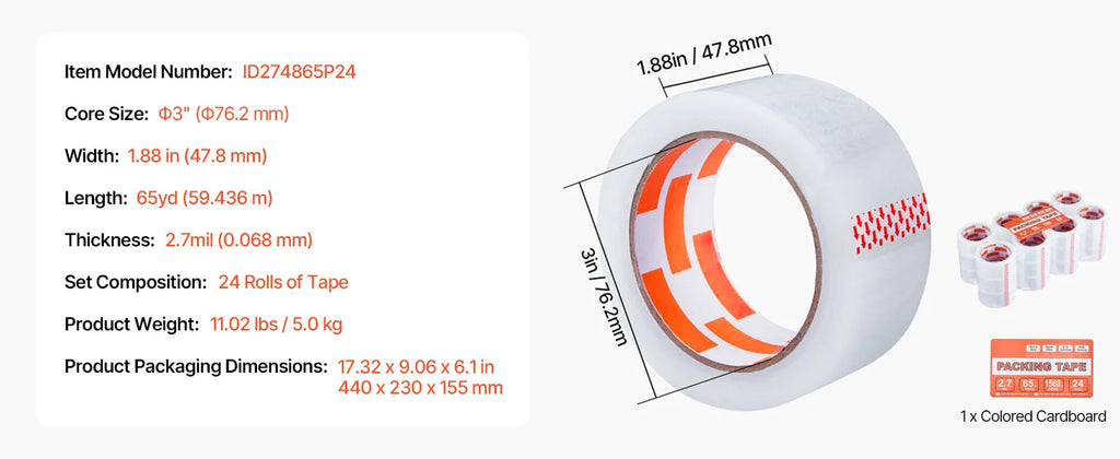SucceBuy 18/24/36 Rolls Transparent Tape 4.8cm High Adhesive Clear Adhesive Tape for Box Carton Sealing Packing Mounting Fixing