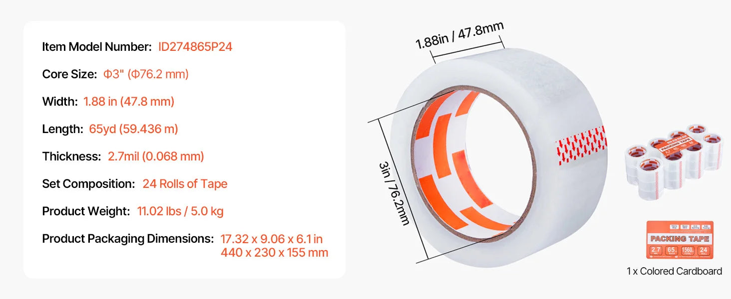 SucceBuy 18/24/36 Rolls Transparent Tape 4.8cm High Adhesive Clear Adhesive Tape for Box Carton Sealing Packing Mounting Fixing