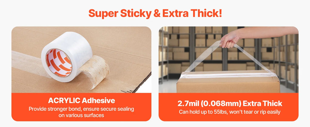 SucceBuy 6/24 Rolls 7.6CM 70M High Viscosity Clear Adhesive Tape Transparent Packaging Tape for Office Wrapping Express Packing