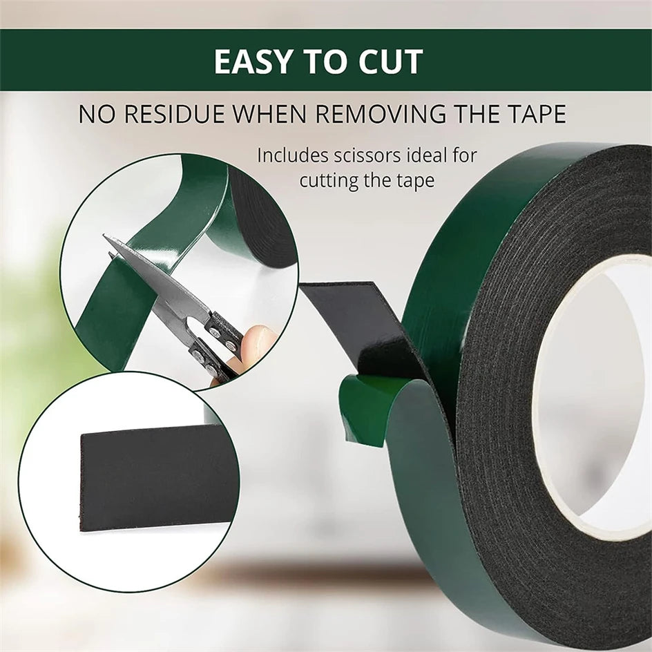 10M Double Sided Foam Tape 8-50cm Width Black PE Sponge Ultra-strong Self-adhesive Waterproof Heavy Duty Mounting Tape for Decor