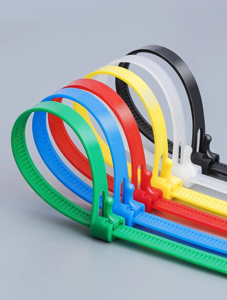 20pcs Plastic Reusable Cable Zip Ties 8*200/250/300/450 Releasable Nylon Adjust Loose Slipknot Recycle Detachable Bundle 5*200