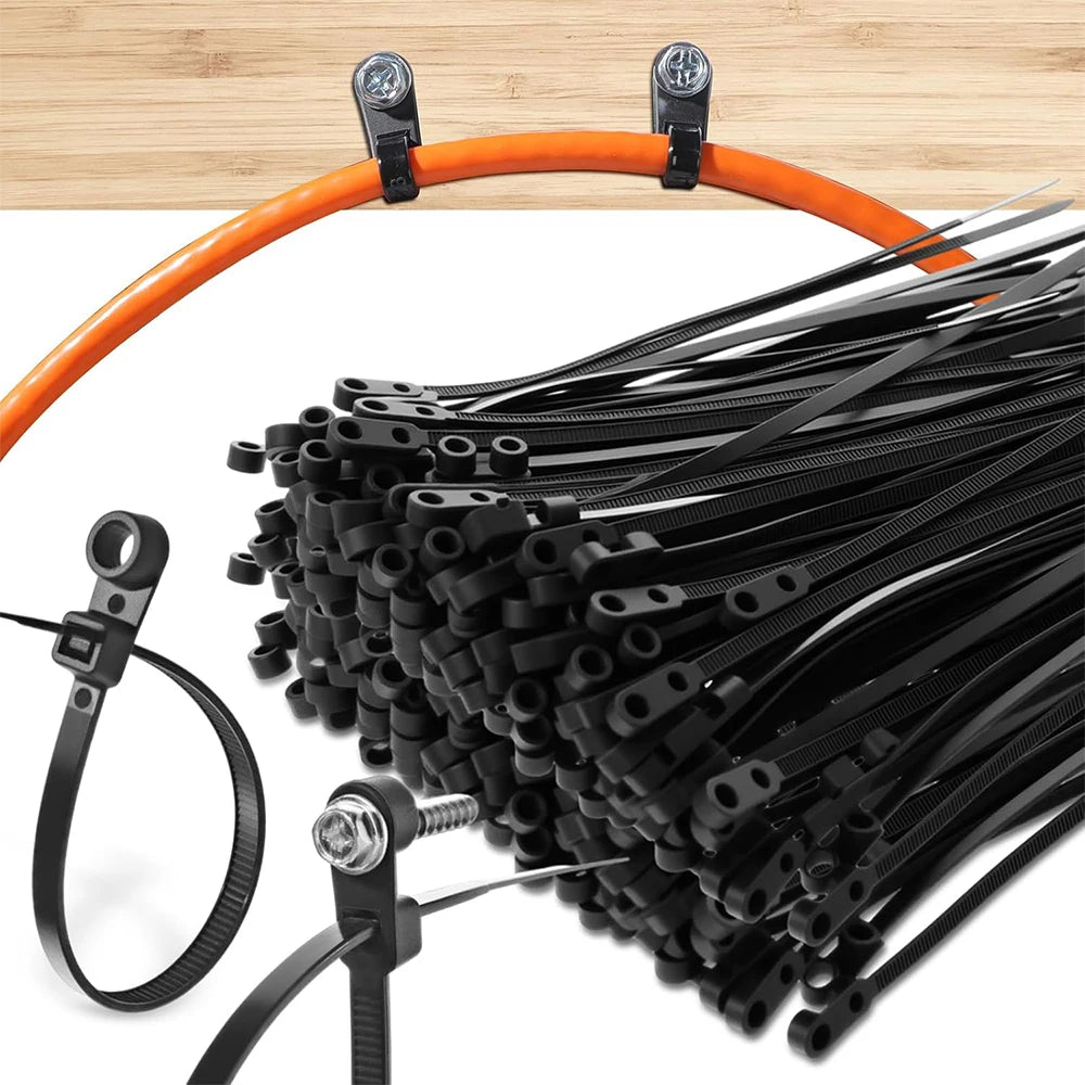 Screw Mount Cable Ties Nylon Heavy Duty Adjustable Self Locking Cord Zip Tie Screw Hole Wire Organizer Fastening Loop Straps