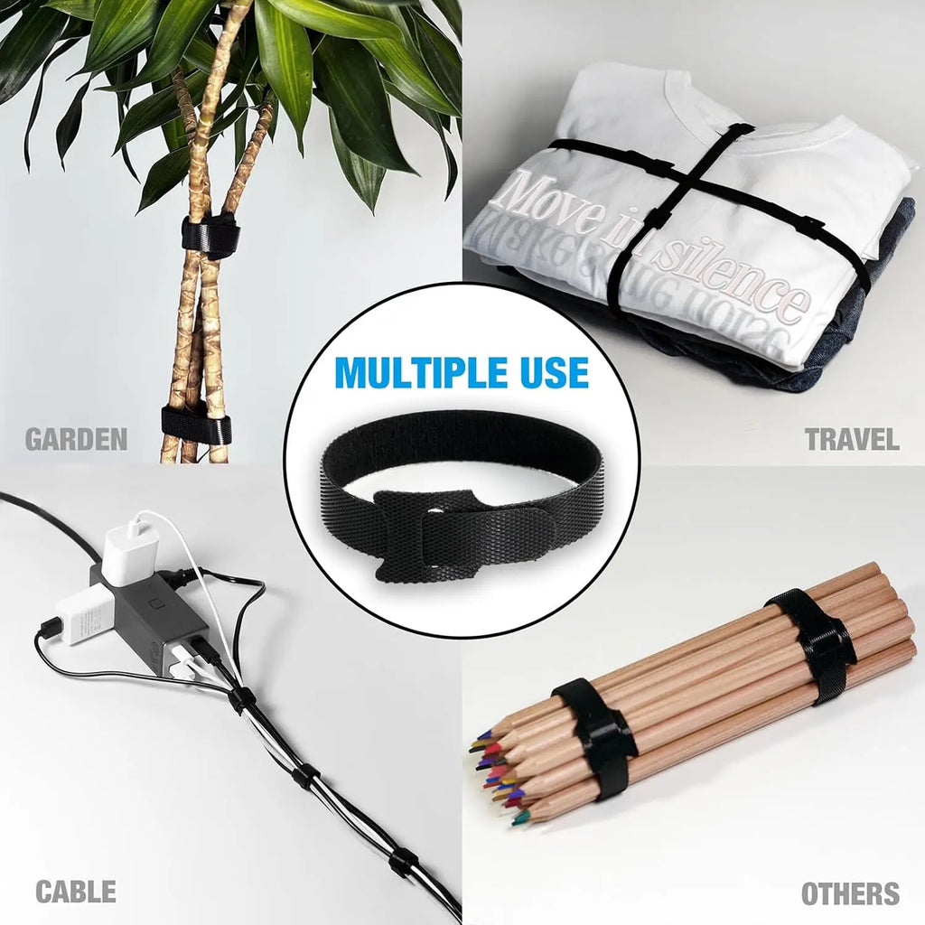 Releasable Cable Ties Black Nylon Loop and Hoop Fastener Tape Cord Straps Wire Organizer Multi-Purpose Bundling Wrap Tie