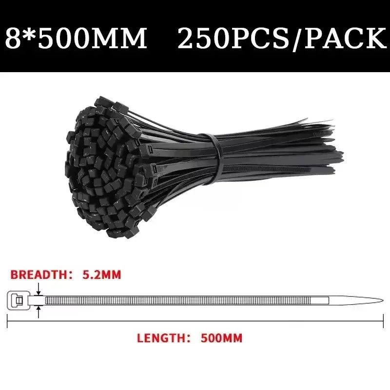 Bulk Self-Locking Nylon Cable Ties 5x200mm 500mm Black | Heavy Duty Weatherproof Zip Ties for Home/Factory Use