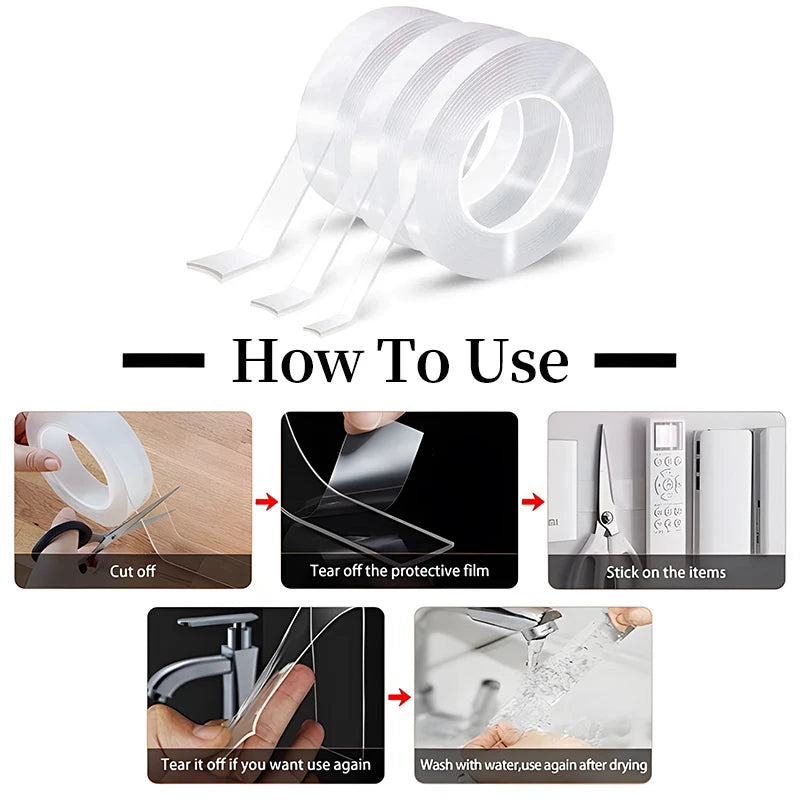Ultra-strong Double-sided Adhesive Nano Tape Transparent Waterproof Extra Strong Sticky Strip Heavy-duty Two Side Tape