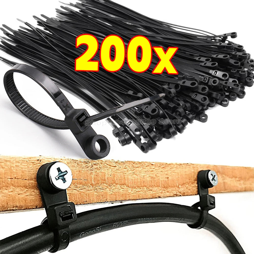 Screw Mount Cable Ties Nylon Heavy Duty Adjustable Self Locking Cord Zip Tie Screw Hole Wire Organizer Fastening Loop Straps