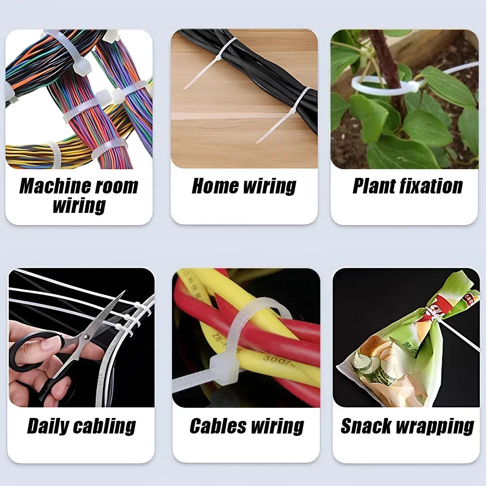1000/100Pcs Wholesale Plastic Nylon Cable Ties Self-locking Cord Straps Widen thicken Cables Fastening Loop Wire Zip Tie