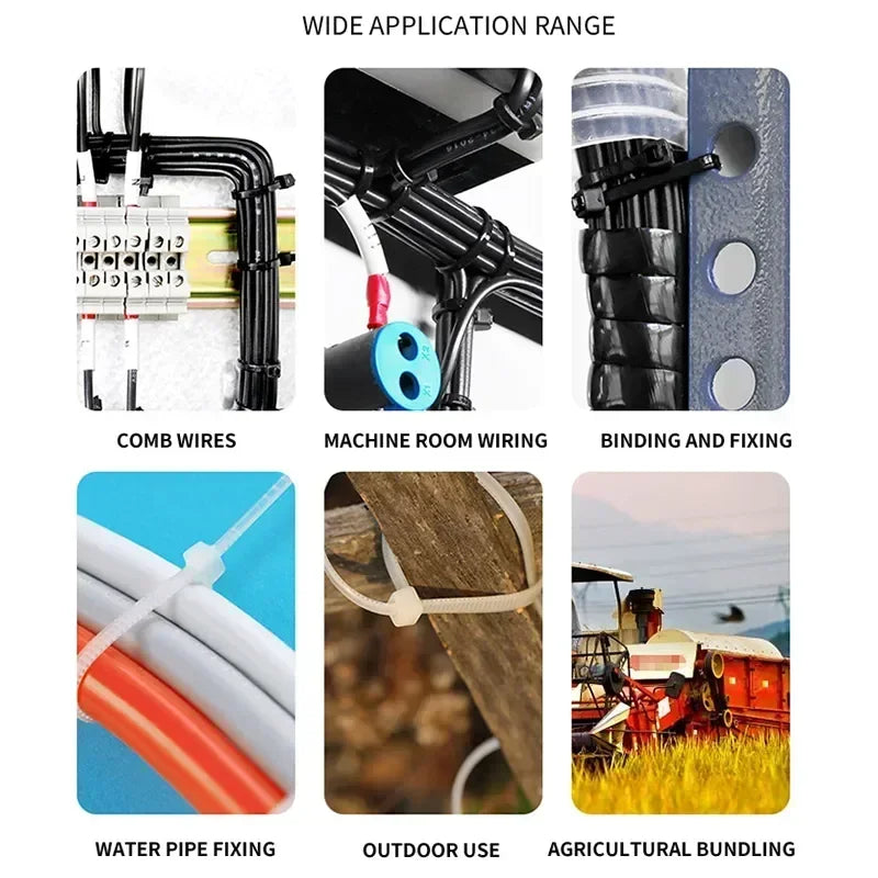 Heavy Duty Nylon Cable Ties 5x200/300/500mm, Self-Locking Flame Retardant Zip Ties for Electrical Panel Industrial Use