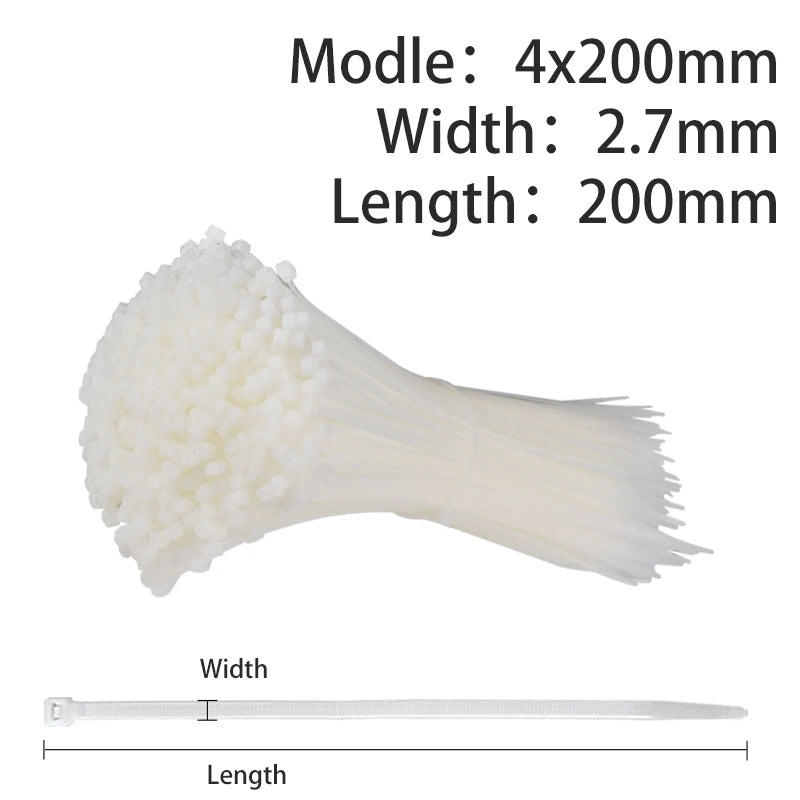 500/200/100Pcs Plastic Nylon Cable Ties Self-locking 1.9/2.7mm Cord Straps Adjustable Fastening Loop Home Office Wire Zip Garden