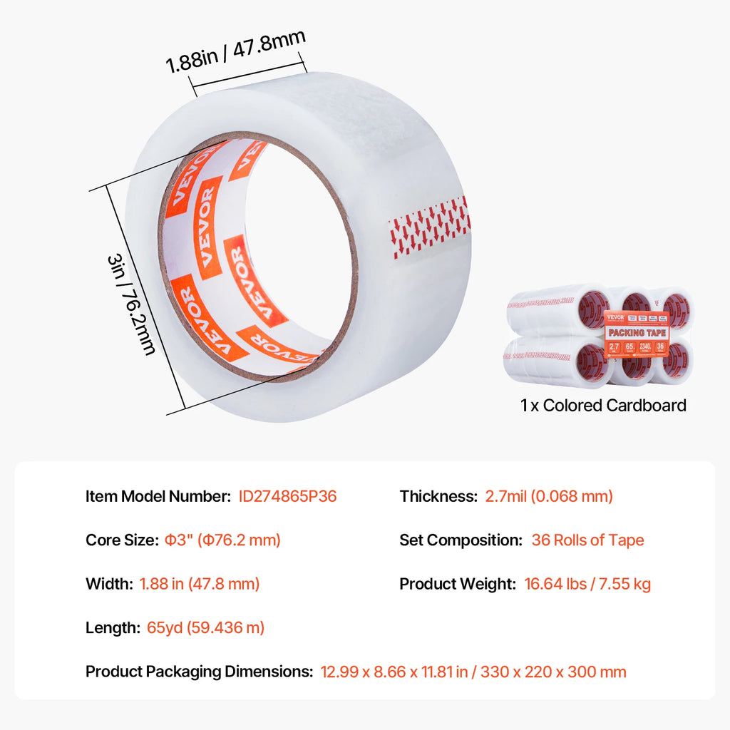 SucceBuy 18/24/36 Rolls Transparent Tape 4.8cm High Adhesive Clear Adhesive Tape for Box Carton Sealing Packing Mounting Fixing
