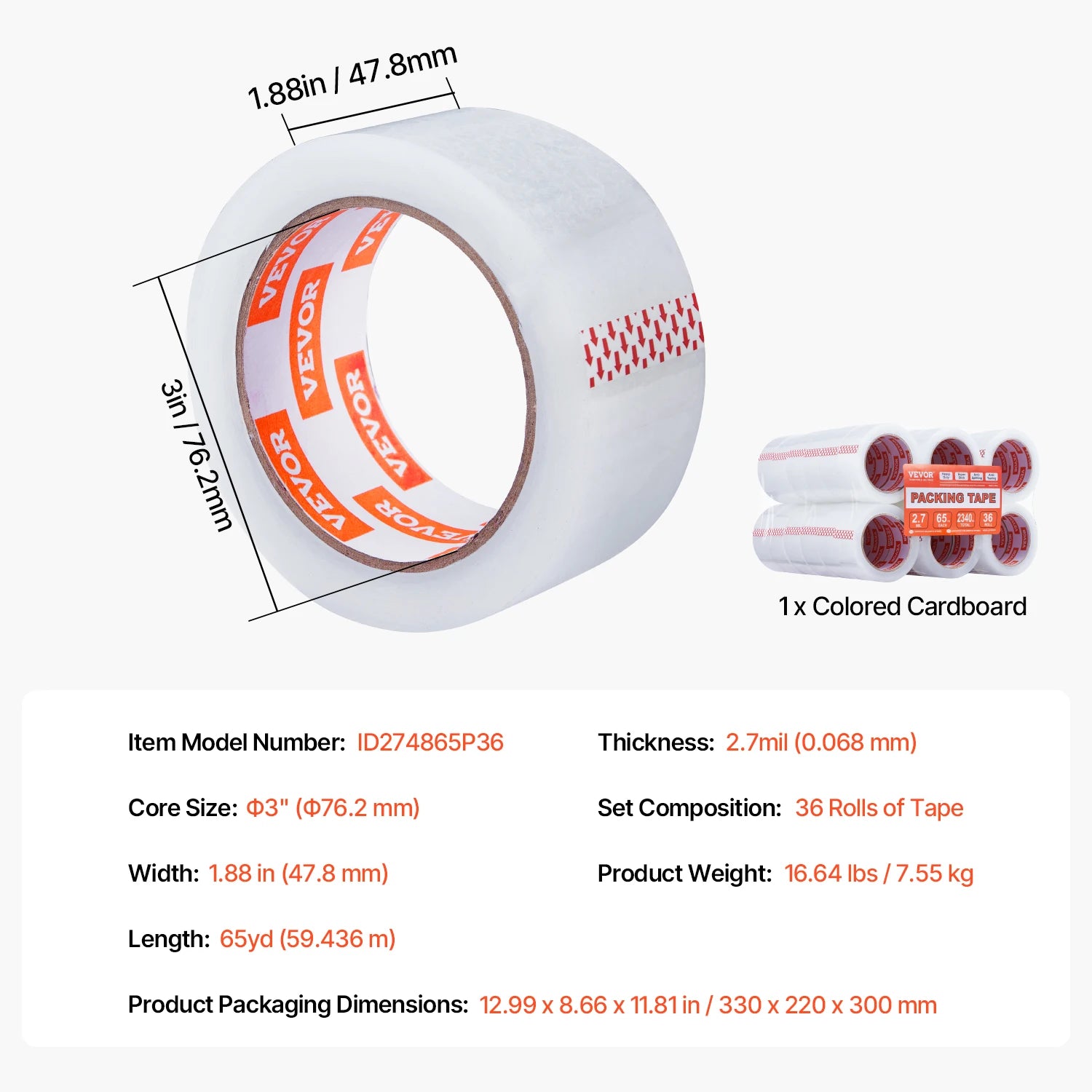 SucceBuy 18/24/36 Rolls Transparent Tape 4.8cm High Adhesive Clear Adhesive Tape for Box Carton Sealing Packing Mounting Fixing