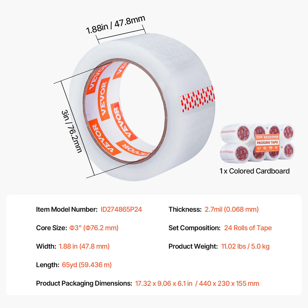 SucceBuy 18/24/36 Rolls Transparent Tape 4.8cm High Adhesive Clear Adhesive Tape for Box Carton Sealing Packing Mounting Fixing