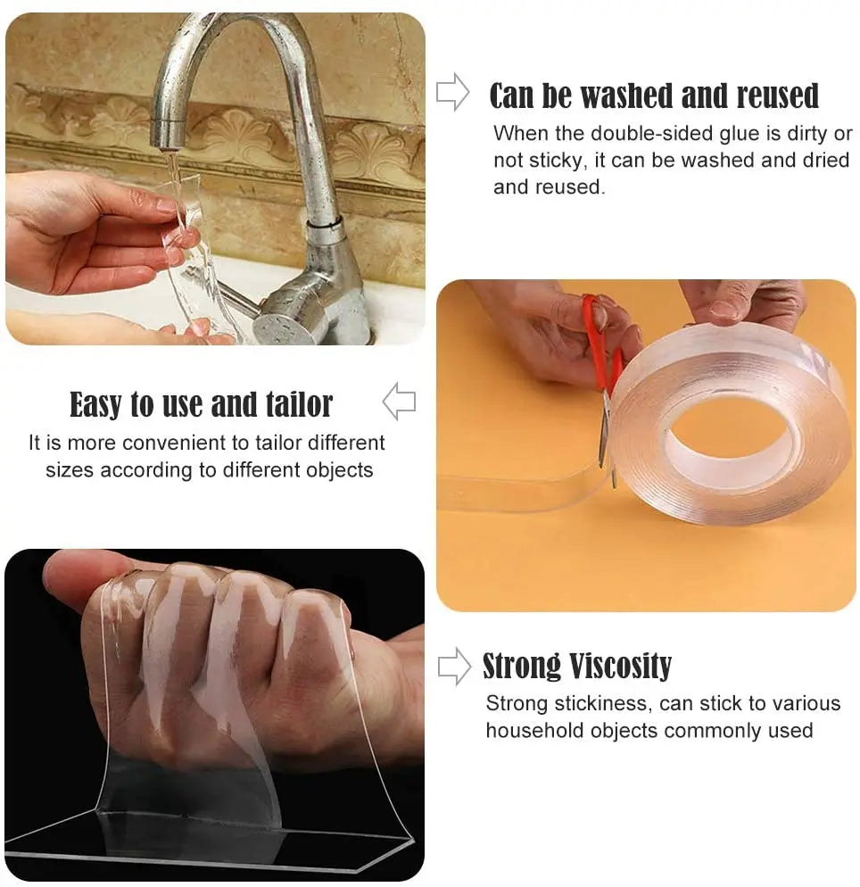 Double Sided Tape Heavy Duty Nano Tape Thickened Transparent Adhesive Acrylic Mounting Tape for Home Kitchen Bathroom