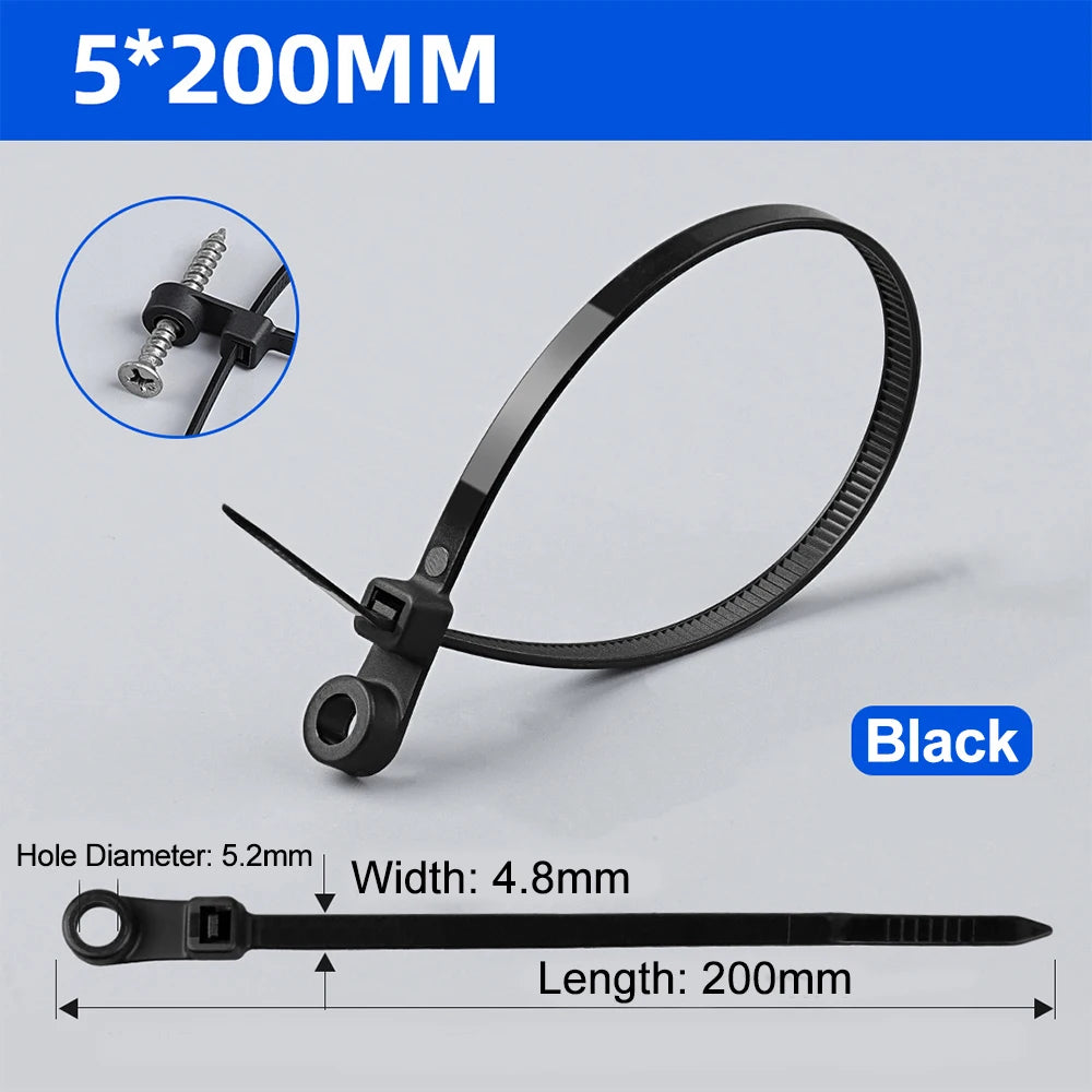 Screw Mount Cable Ties Nylon Heavy Duty Adjustable Self Locking Cord Zip Tie Screw Hole Wire Organizer Fastening Loop Straps